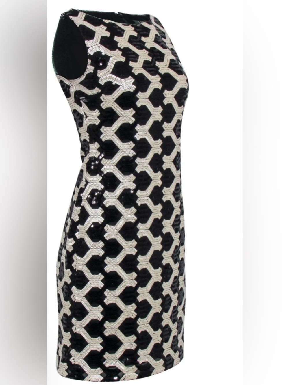Ralph Lauren Black and White Strapless Geometric Sequin Dress - Picture 2 of 4